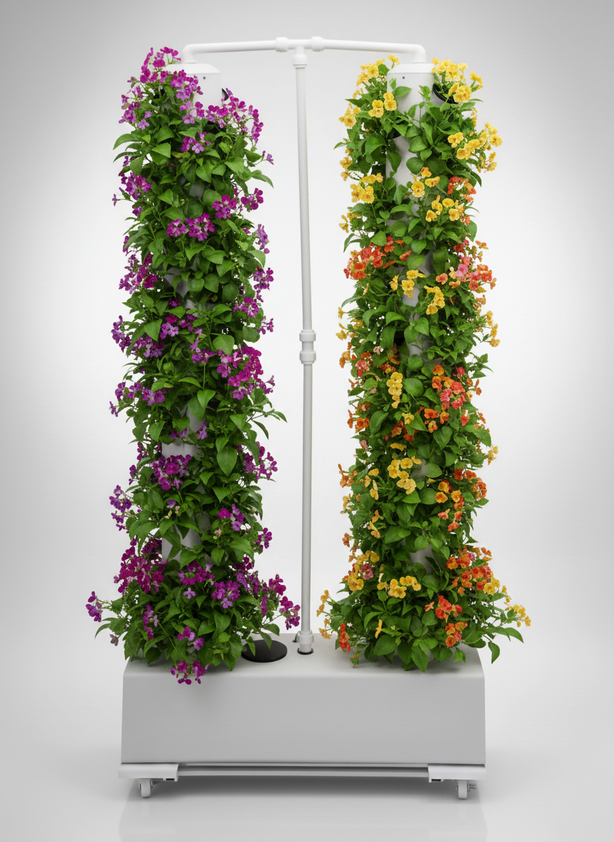 Twin Tower Botaverra garnie de salades sur ses deux colonnes