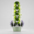 Tour hydroponique Botaverra avec éclairage LED, garnie de laitues et de lavande, sur fond clair