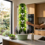 Récolte d'une laitue sur la tour hydroponique Botaverra installée dans une cuisine